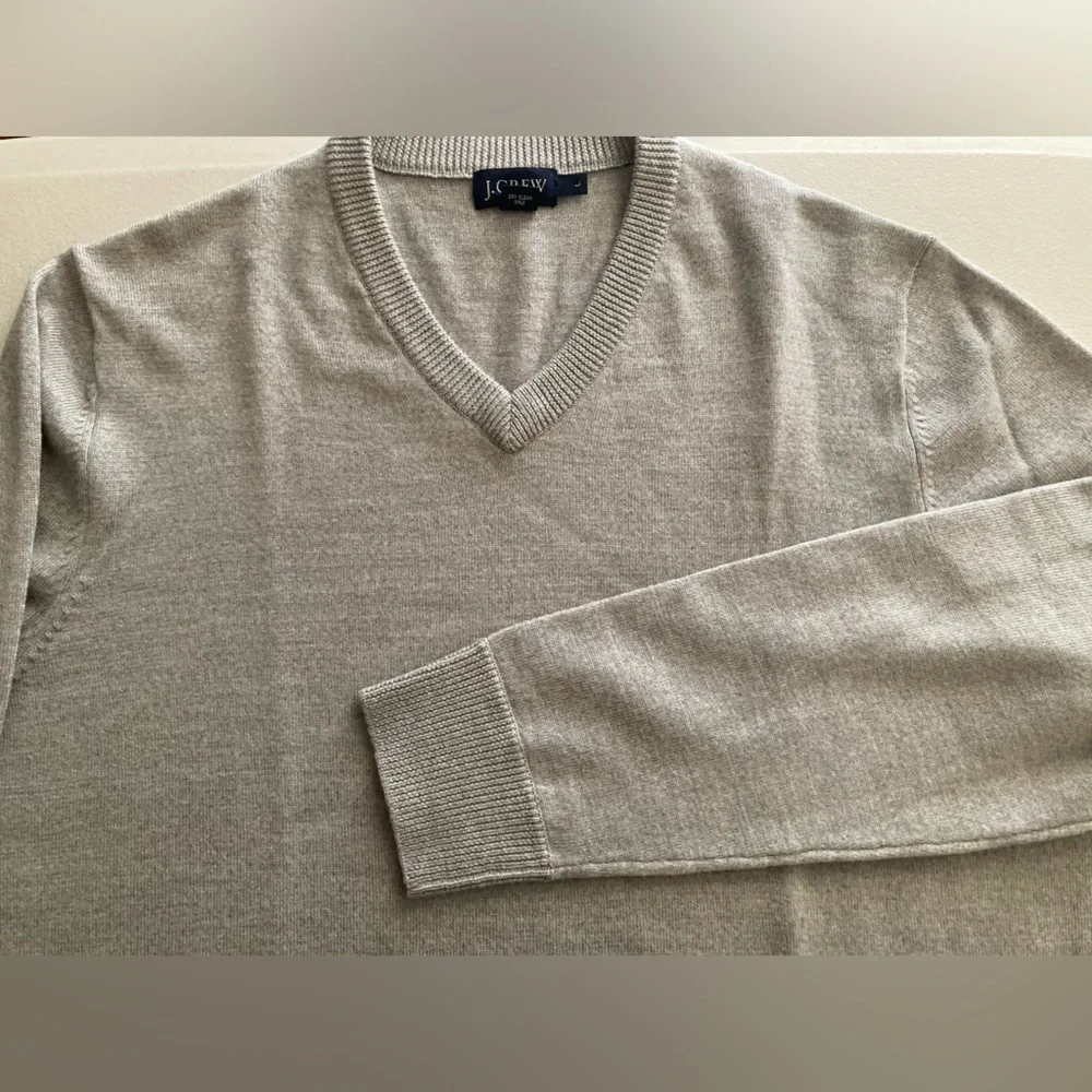 J Crew 100% Wool Gray V Neck Sweater